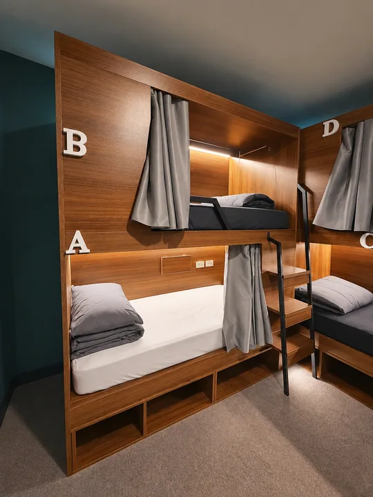 4-bed mixed dorm and its sleeping pods